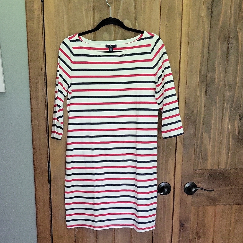 GAP Red and White Sheath Dress with Bateau Neckline